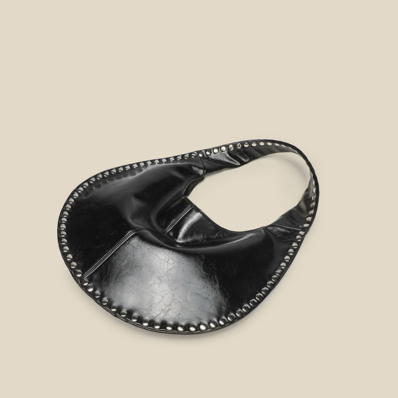 Women's Vegan Leather Studded Shoulder Hobo Bag
