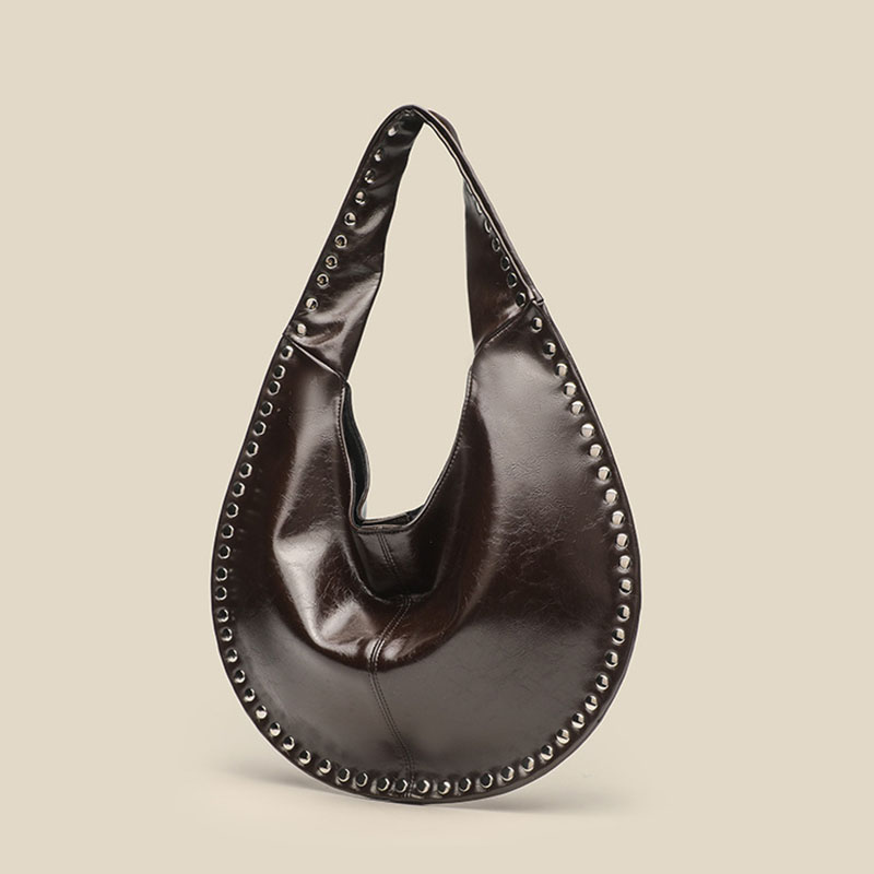 Women's Vegan Leather Studded Shoulder Hobo Bag