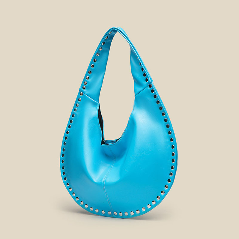 Women's Vegan Leather Studded Shoulder Hobo Bag
