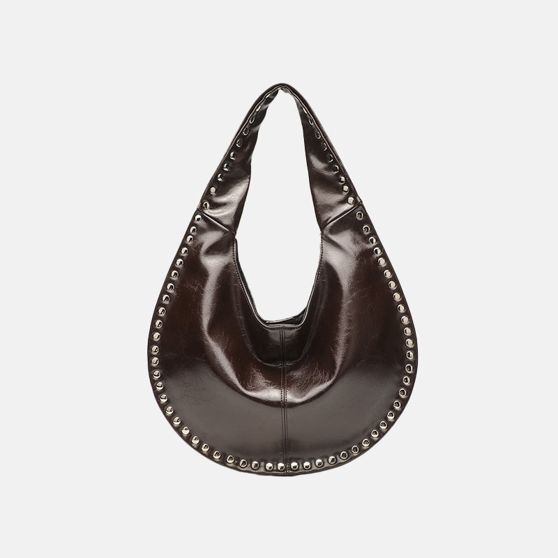 Women's Vegan Leather Studded Shoulder Hobo Bag