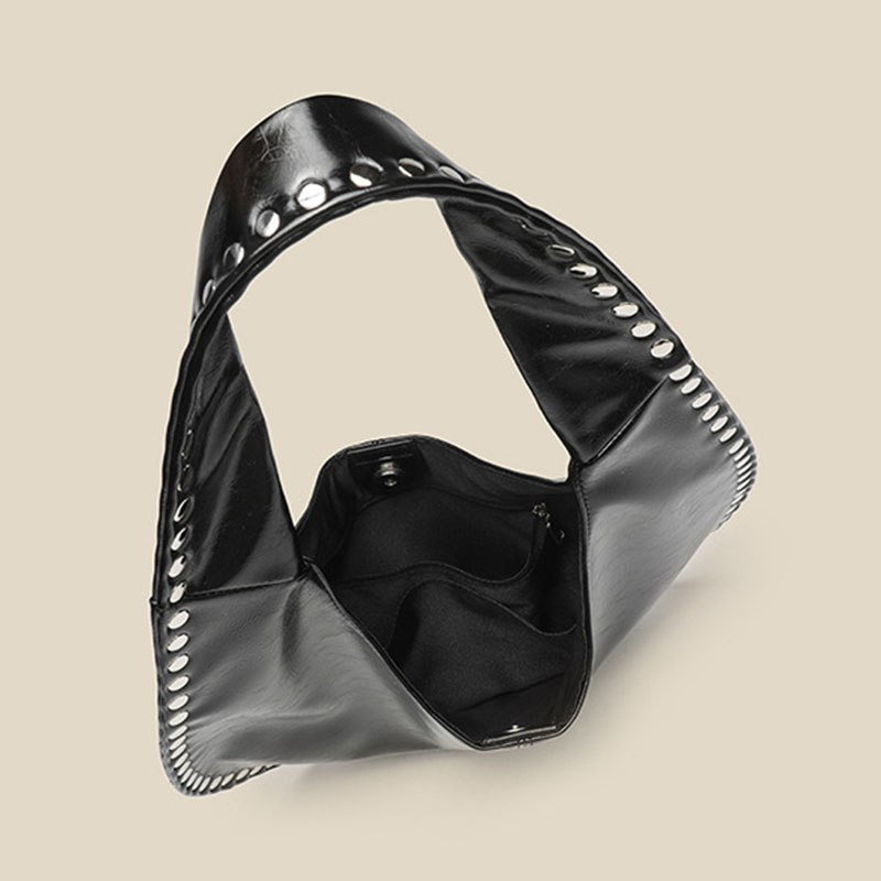 Women's Vegan Leather Studded Shoulder Hobo Bag