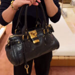Women's Vegan Leather Studs Boston Handbag with Large Lock