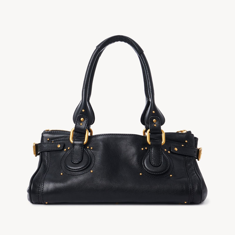 Women's Vegan Leather Studs Boston Handbag with Large Lock