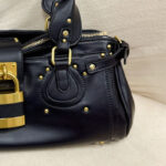 Women's Vegan Leather Studs Boston Handbag with Large Lock