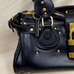 Women's Vegan Leather Studs Boston Handbag with Large Lock