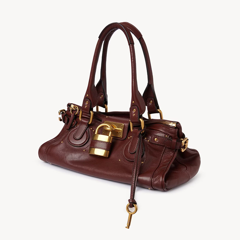 Women's Vegan Leather Studs Boston Handbag with Large Lock