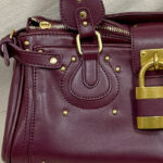 Women's Vegan Leather Studs Boston Handbag with Large Lock