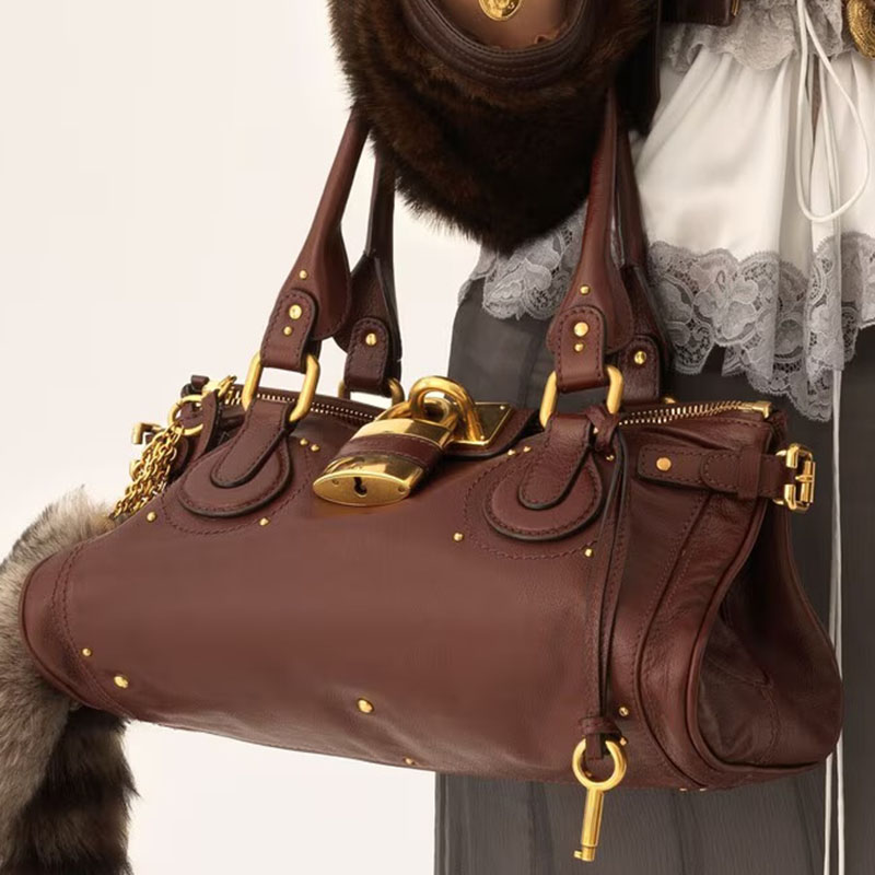 Women's Vegan Leather Studs Boston Handbag with Large Lock