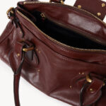 Women's Vegan Leather Studs Boston Handbag with Large Lock