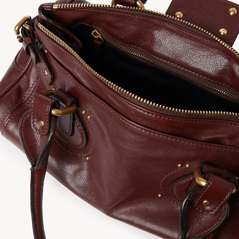 Women's Vegan Leather Studs Boston Handbag with Large Lock
