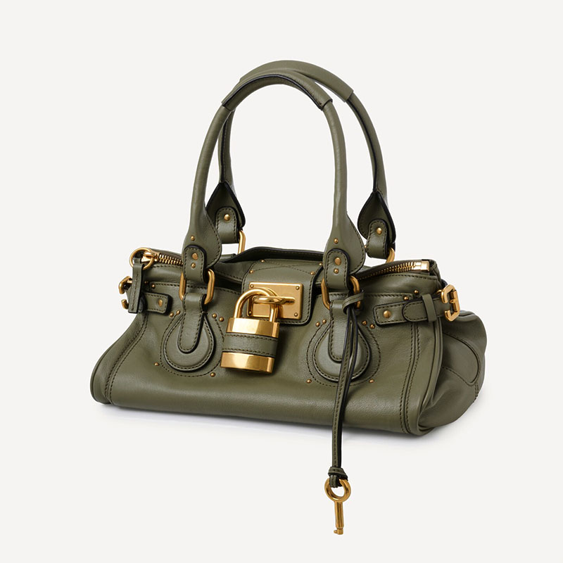 Women's Vegan Leather Studs Boston Handbag with Large Lock