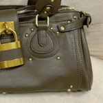 Women's Vegan Leather Studs Boston Handbag with Large Lock