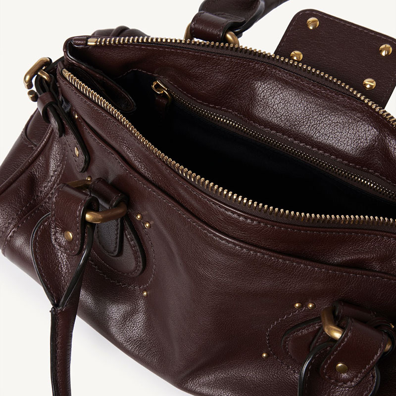 Women's Vegan Leather Studs Boston Handbag with Large Lock