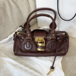 Women's Vegan Leather Studs Boston Handbag with Large Lock