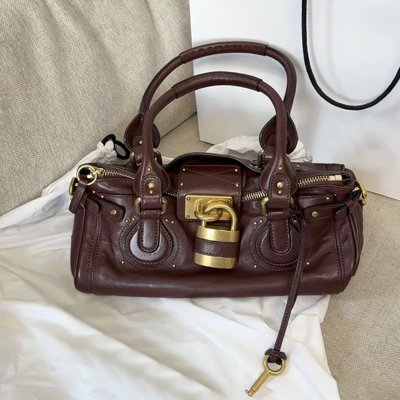 Women's Vegan Leather Studs Boston Handbag with Large Lock