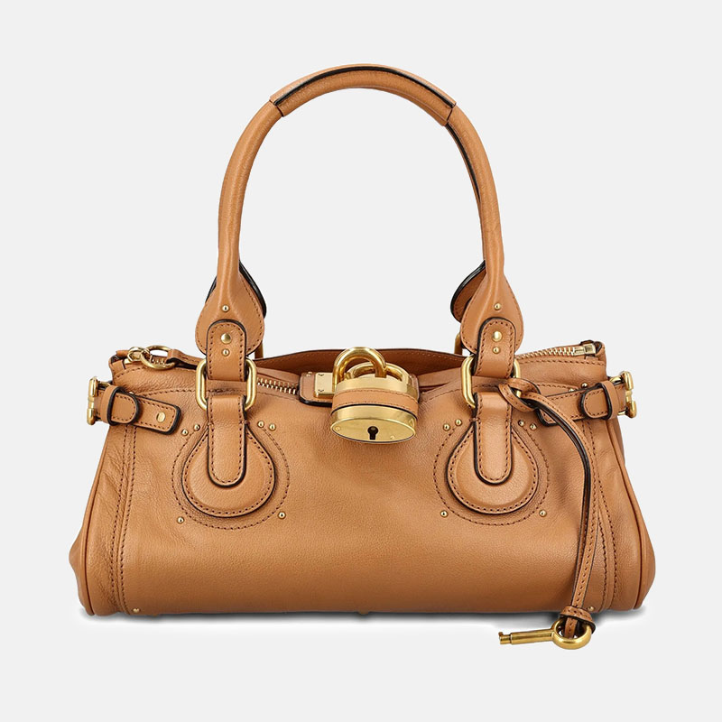 Women's Vegan Leather Studs Boston Handbag with Large Lock