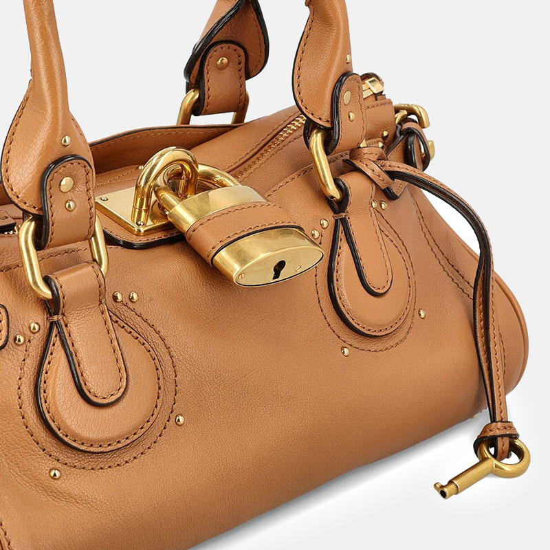 Women's Vegan Leather Studs Boston Handbag with Large Lock
