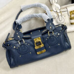 Women's Vegan Leather Studs Boston Handbag with Large Lock