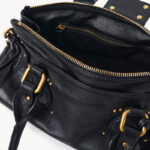 Women's Vegan Leather Studs Boston Handbag with Large Lock