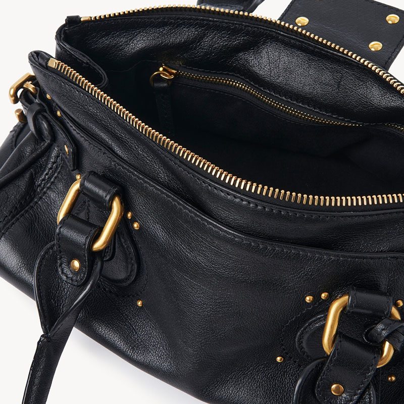 Women's Vegan Leather Studs Boston Handbag with Large Lock