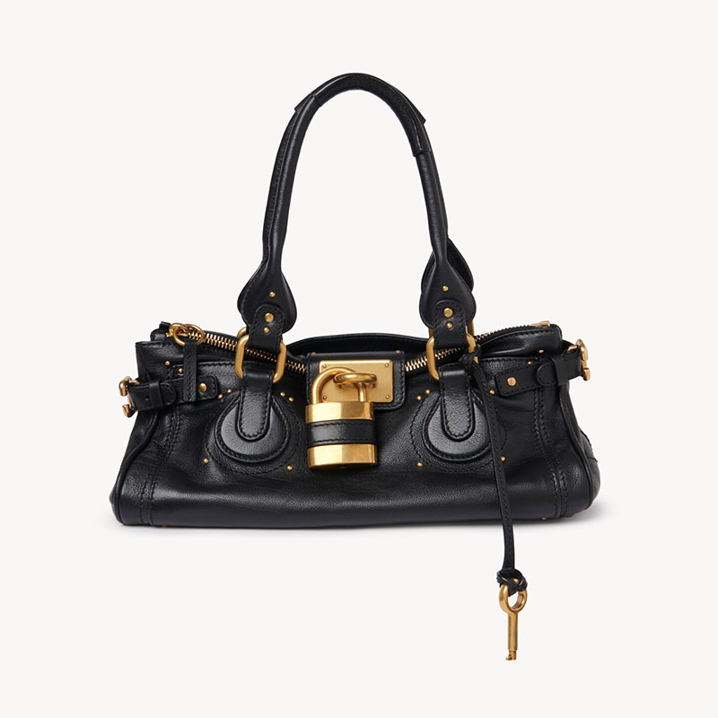 Women's Vegan Leather Studs Boston Handbag with Large Lock