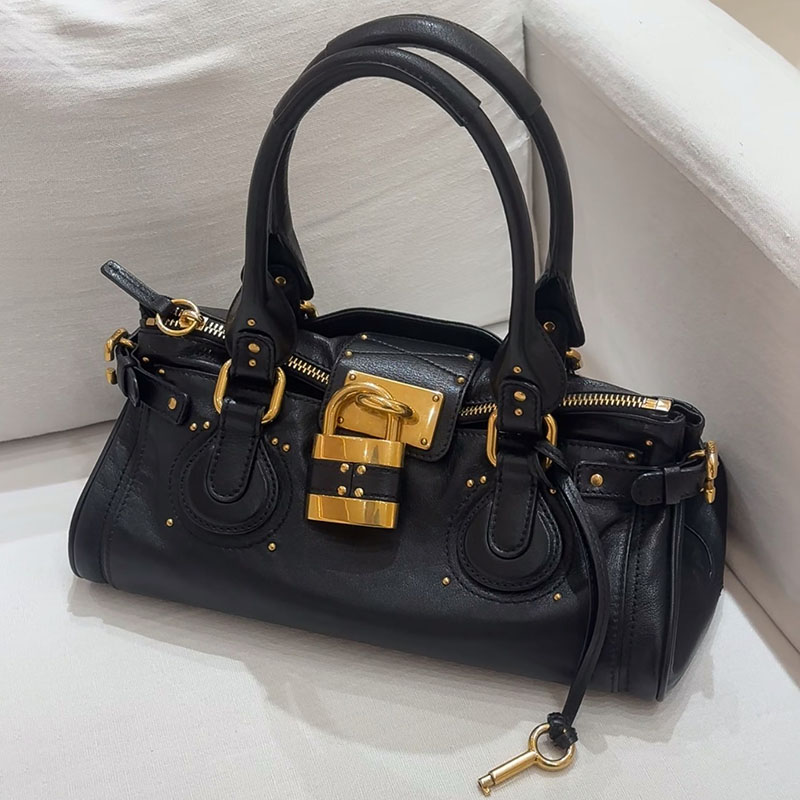 Women's Vegan Leather Studs Boston Handbag with Large Lock