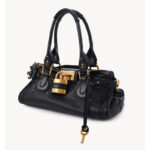 Women's Vegan Leather Studs Boston Handbag with Large Lock