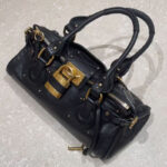 Women's Vegan Leather Studs Boston Handbag with Large Lock