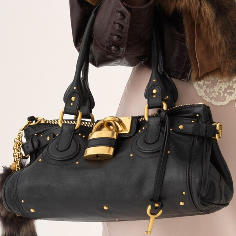 Women's Vegan Leather Studs Boston Handbag with Large Lock