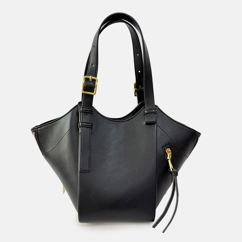 Women's Vegan Leather Zip-Detail Shoulder Tote Bag with Crossbody Strap