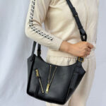 Women's Vegan Leather Zip-Detail Shoulder Tote Bag with Crossbody Strap