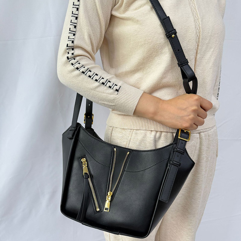 Women's Vegan Leather Zip-Detail Shoulder Tote Bag with Crossbody Strap