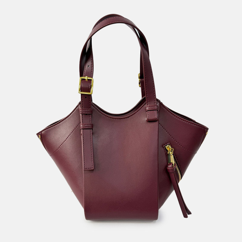 Women's Vegan Leather Zip-Detail Shoulder Tote Bag with Crossbody Strap