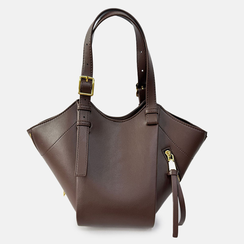 Women's Vegan Leather Zip-Detail Shoulder Tote Bag with  Crossbody Strap