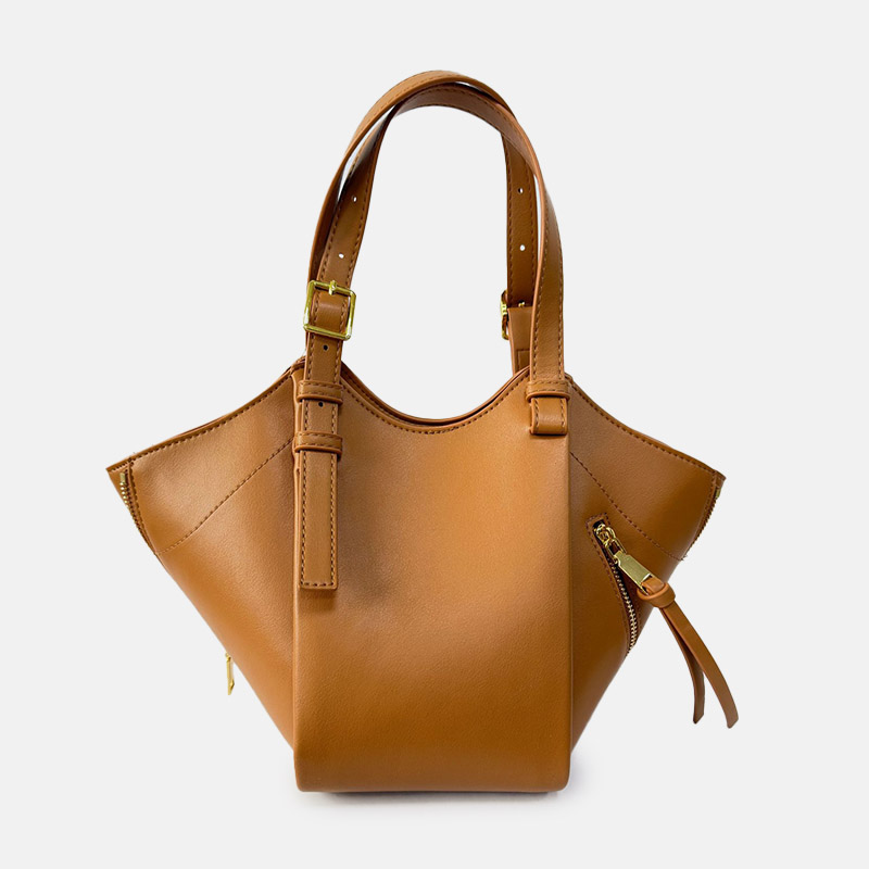 Women's Vegan Leather Zip-Detail Shoulder Tote Bag with Crossbody Strap