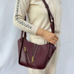 Women's Vegan Leather Zip-Detail Shoulder Tote Bag with Crossbody Strap