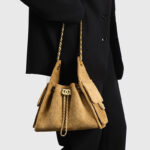 Women's Vegan Leather Quilted Drawstring Chain Hobo Shoulder Bag with Gold Hardware