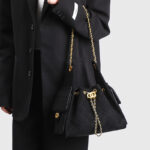 Women's Vegan Leather Quilted Drawstring Chain Hobo Shoulder Bag with Gold Hardware