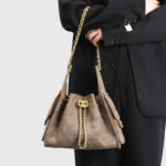 Women's Vegan Leather Quilted Drawstring Chain Hobo Shoulder Bag with Gold Hardware