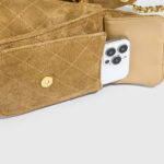 Women's Vegan Leather Quilted Drawstring Chain Hobo Shoulder Bag with Gold Hardware