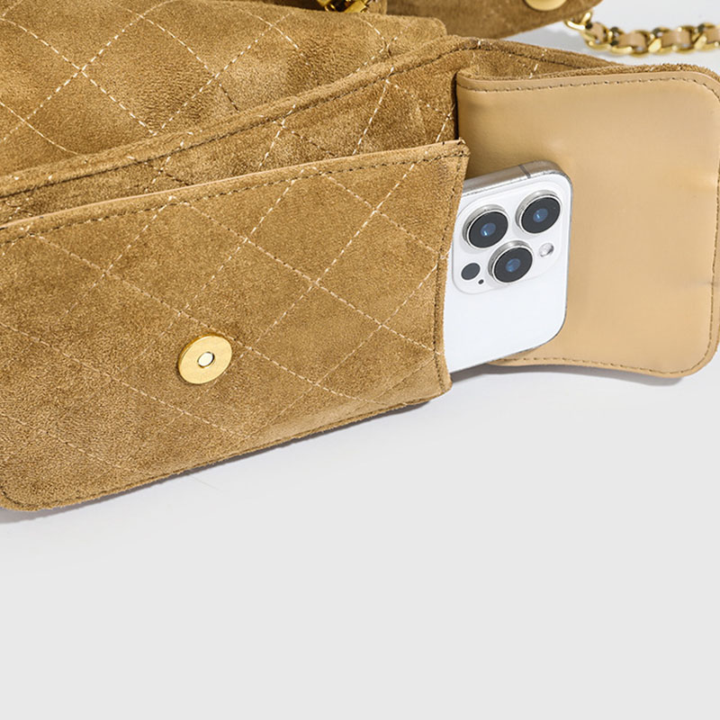 Women's Vegan Leather Quilted Drawstring Chain Hobo Shoulder Bag with Gold Hardware