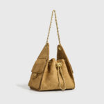 Women's Vegan Leather Quilted Drawstring Chain Hobo Shoulder Bag with Gold Hardware