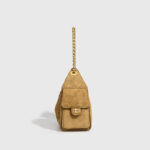 Women's Vegan Leather Quilted Drawstring Chain Hobo Shoulder Bag with Gold Hardware