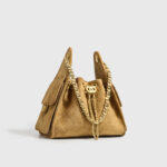 Women's Vegan Leather Quilted Drawstring Chain Hobo Shoulder Bag with Gold Hardware