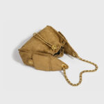 Women's Vegan Leather Quilted Drawstring Chain Hobo Shoulder Bag with Gold Hardware