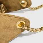 Women's Vegan Leather Quilted Drawstring Chain Hobo Shoulder Bag with Gold Hardware