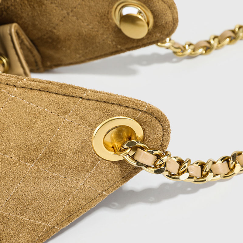 Women's Vegan Leather Quilted Drawstring Chain Hobo Shoulder Bag with Gold Hardware