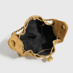 Women's Vegan Leather Quilted Drawstring Chain Hobo Shoulder Bag with Gold Hardware