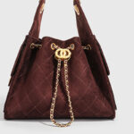 Women's Vegan Leather Quilted Drawstring Chain Hobo Shoulder Bag with Gold Hardware