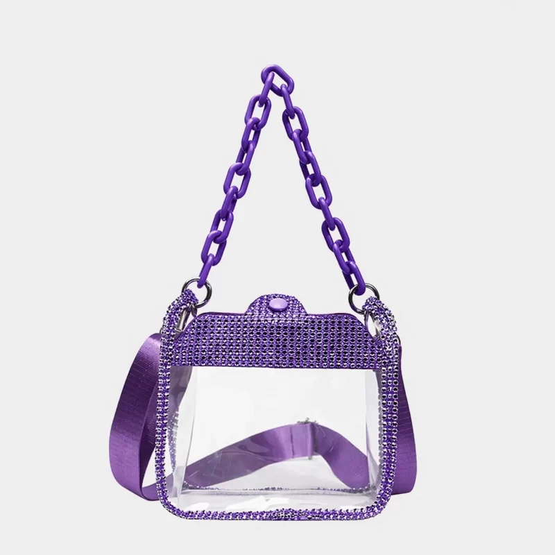 Women's Rhinestone Stadium Approved Clear Chain Crossbody Bag